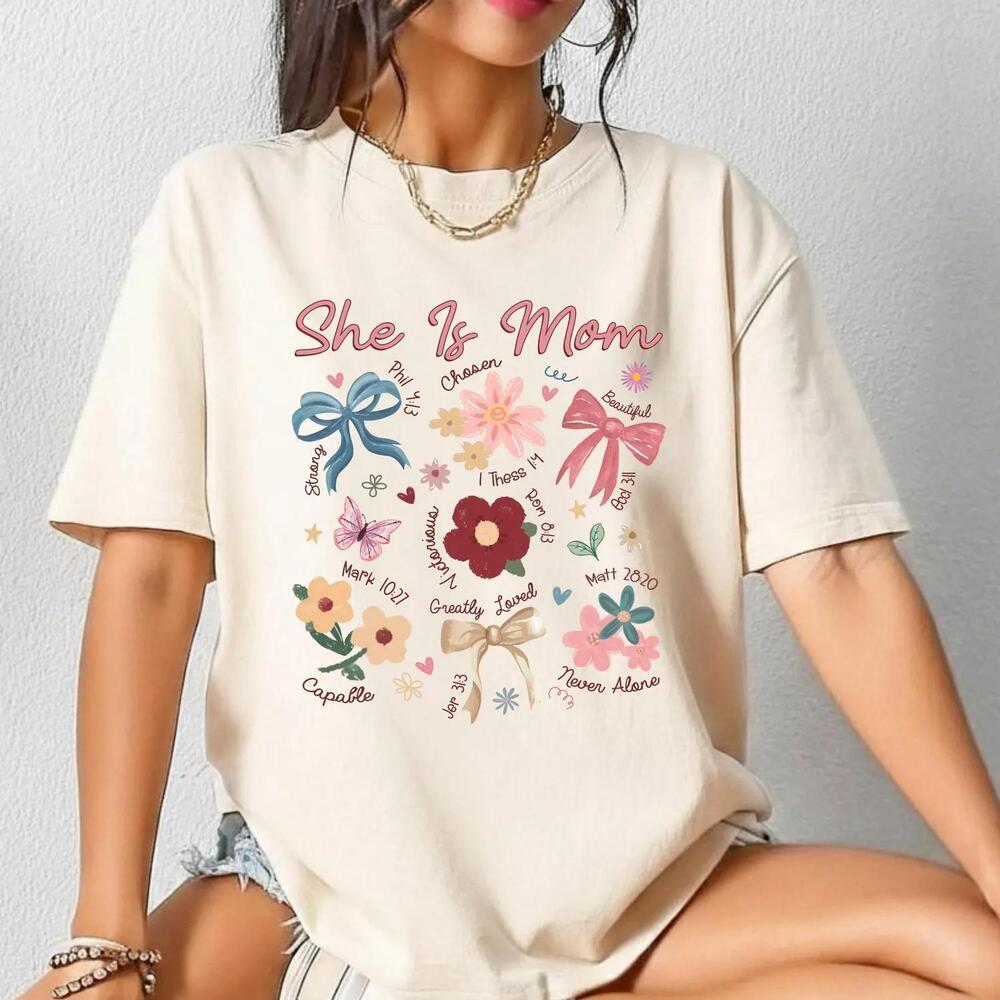 She Is Mom Shirt Inspirational Christian Mom Graphic Tee